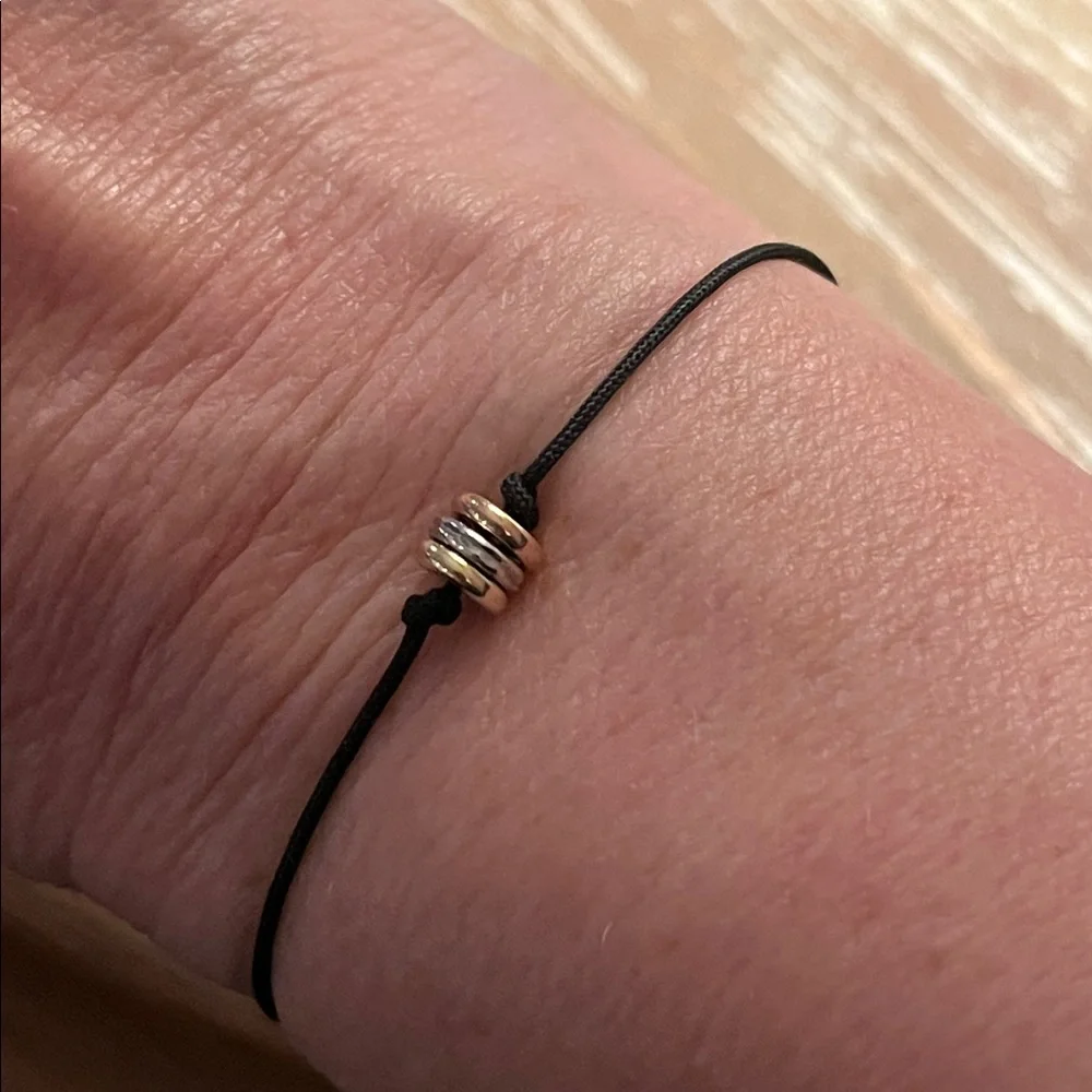 Minimalist Black Cord Bracelet with 14k Tri Color Gold Beads